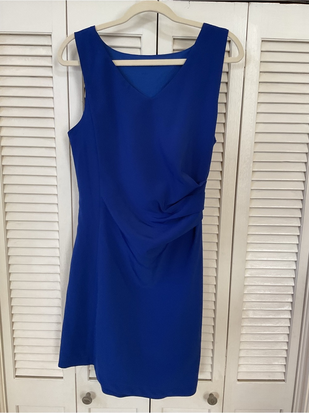 Lucy & Co V-Neck Midi Dress in Royal Blue with Side Drape